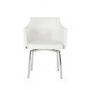 Leatherette Upholstered Swivel Dining Chair with Chrome Metal Legs, White-Dining Furniture-White-Metal and Faux Leather-JadeMoghul Inc.