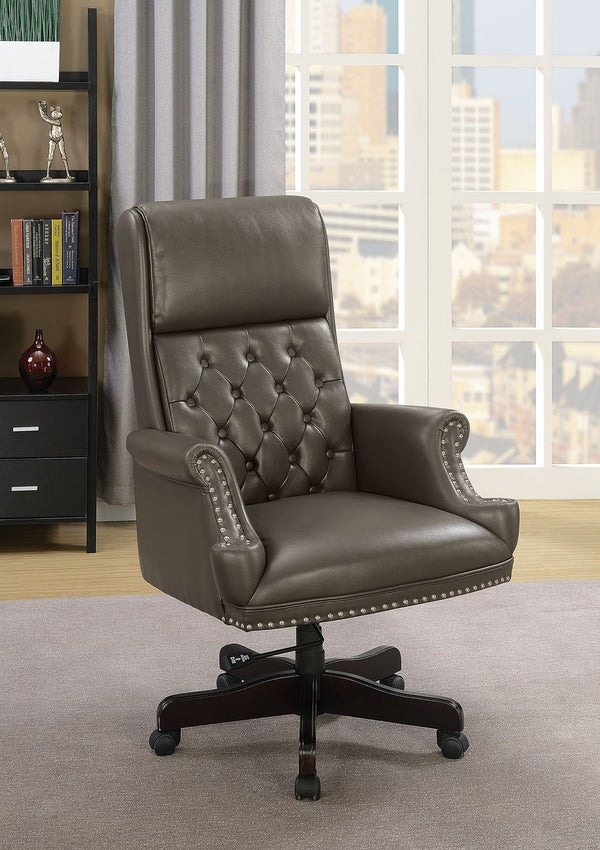 Leatherette Upholstered Tufted Office Chair with Nail-Head Trim, Gray-Chairs-Gray-Leatherette-JadeMoghul Inc.