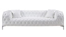 Leatherette Upholstered Tufted Sofa with Accent Pillows and Steel Feet, White-Sofas Sectionals & Loveseats-White-Wood, Faux Leather, Stainless Steel-JadeMoghul Inc.