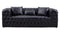 Leatherette Upholstered Tufted Sofa with Low Back and Accent Pillows, Black-Sofas Sectionals & Loveseats-Black-Wood, Faux Leather-JadeMoghul Inc.