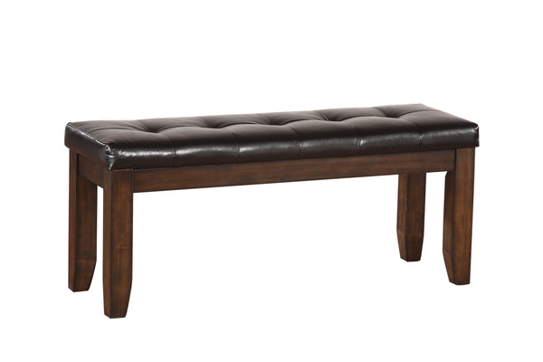 Leatherette Upholstered Tufted Wooden Bench with Chamfered Legs, Brown-Dining Benches-Brown, Black-Wood, Faux Leather-JadeMoghul Inc.
