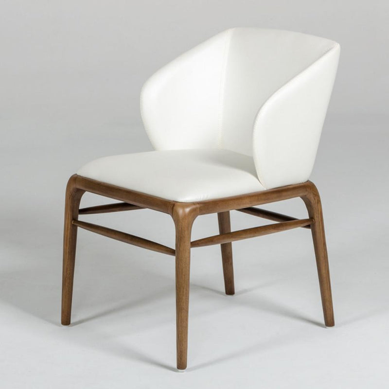 Leatherette Upholstered Wingback Design Chair with Wooden Legs and Bar Support, White and Brown-Accent Chairs-White and Brown-Wood and Faux Leather-JadeMoghul Inc.