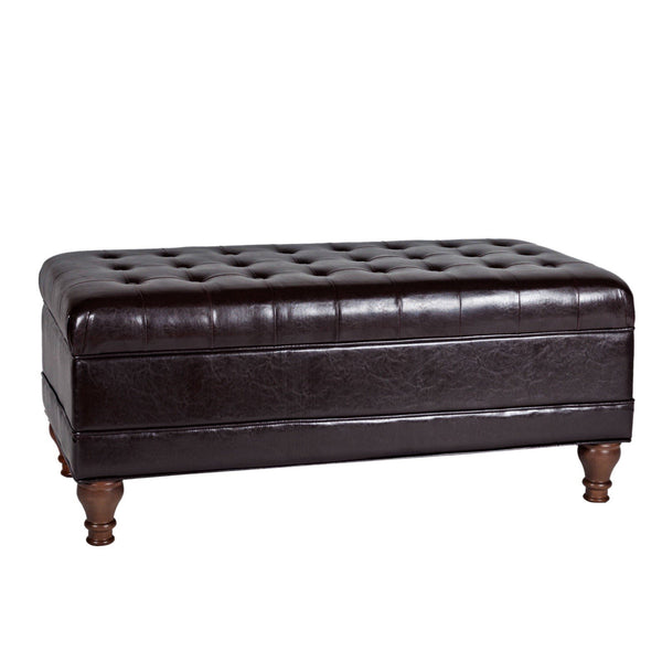 Leatherette Upholstered Wooden Bench with Button Tufted Lift Top Storage, Brown