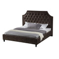 Leatherette Upholstered Wooden California King Sized Bed with Tufted scalloped Headboard, Brown-Bedroom Sets-Brown-Faux leather and wood-JadeMoghul Inc.