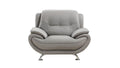 Leatherette Upholstered Wooden Chair with Bustle Back and Stainless Steel Legs, Gray-Dining Chairs-Gray-Wood, stainless steel and faux leather-JadeMoghul Inc.