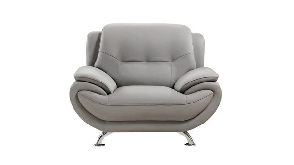 Leatherette Upholstered Wooden Chair with Bustle Back and Stainless Steel Legs, Gray-Dining Chairs-Gray-Wood, stainless steel and faux leather-JadeMoghul Inc.