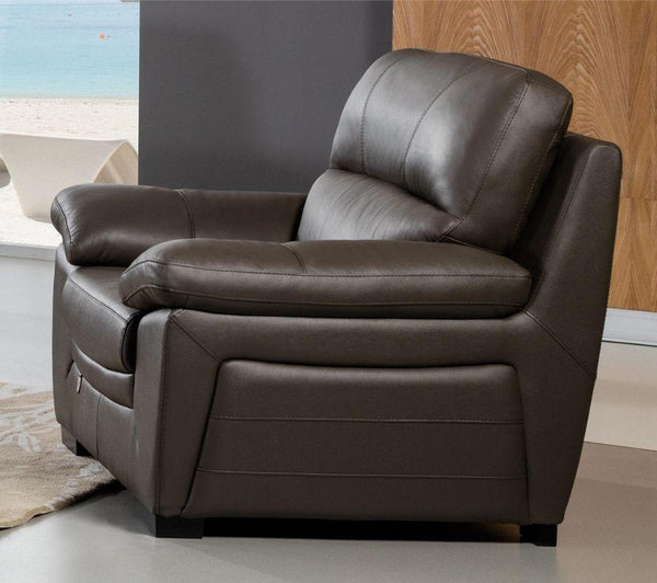 Leatherette Upholstered Wooden Chair with Bustle Back Cushion and Pillow Top Armrests, Brown-Dining Chairs-Brown-Wood, Faux Leather-JadeMoghul Inc.