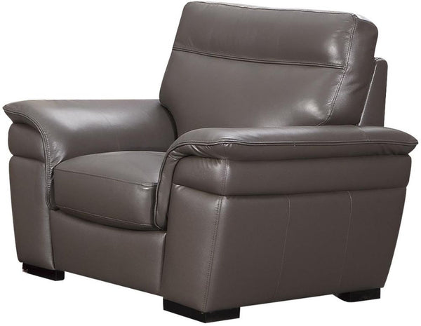 Leatherette Upholstered Wooden Chair with Pillow Top Armrest and Stitch Trim, Gray-Dining Chairs-Gray-Wood, Faux Leather-JadeMoghul Inc.