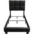 Leatherette Upholstered Wooden Contemporary Twin Size Bed with Grid Tufting Details, Black-Bedroom Furniture-Black-Wood Fuax Leather and Metal-JadeMoghul Inc.