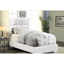 Leatherette Upholstered Wooden Contemporary Twin Size Bed with Grid Tufting Details, White-Bedroom Furniture-White-Wood Fuax Leather and Metal-JadeMoghul Inc.