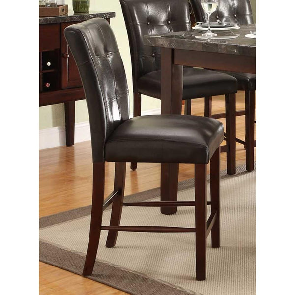 Leatherette Upholstered Wooden Counter Height Chair, Dark Cherry Brown, Set of 2-Dining Chairs-Brown-Wood & Marble-JadeMoghul Inc.