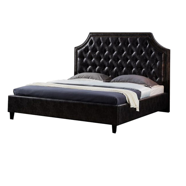 Leatherette Upholstered Wooden Eastern King Sized Bed with Nail head Trim, Dark Gray-Bedroom Sets-Gray-Faux leather and wood-JadeMoghul Inc.