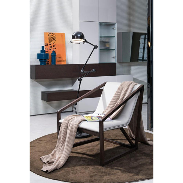 Leatherette Upholstered Wooden Lounge Chair, Brown and Gray-Accent Chairs-Brown and Gray-Wood and Faux Leather-JadeMoghul Inc.