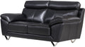 Leatherette Upholstered Wooden Loveseat with Plush Bustle Back and Steel Feet, Black-Sofas Sectionals & Loveseats-Black-Wood, Leather, Stainless Steel-JadeMoghul Inc.