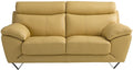 Leatherette Upholstered Wooden Loveseat with Plush Bustle Back and Steel Feet, Yellow-Sofas Sectionals & Loveseats-Yellow-Wood, Leather, Stainless Steel-JadeMoghul Inc.