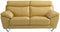 Leatherette Upholstered Wooden Loveseat with Plush Bustle Back and Steel Feet, Yellow-Sofas Sectionals & Loveseats-Yellow-Wood, Leather, Stainless Steel-JadeMoghul Inc.