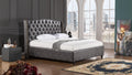 Leatherette Upholstered Wooden Queen Size Bed with Tufted Winged Headboard, Dark Gray-Bedroom Sets-Dark Gray-Wood, Faux Leather-JadeMoghul Inc.