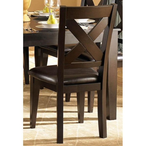 Leatherette Upholstered Wooden Side Chair with X-Back Design, Dark Brown, Set of Two-Accent Chairs-Dark Brown-Wood and Faux Leather-JadeMoghul Inc.