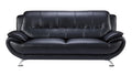 Leatherette Upholstered Wooden Sofa with Bustle Back and Stainless Steel Legs, Black-Sofas Sectionals & Loveseats-Black-Wood, stainless steel and faux leather-JadeMoghul Inc.
