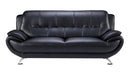 Leatherette Upholstered Wooden Sofa with Bustle Back and Stainless Steel Legs, Black-Sofas Sectionals & Loveseats-Black-Wood, stainless steel and faux leather-JadeMoghul Inc.