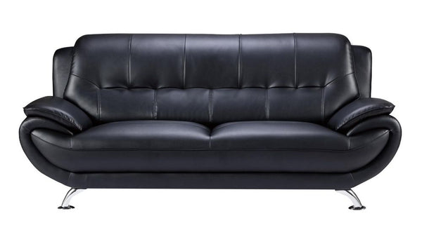 Leatherette Upholstered Wooden Sofa with Bustle Back and Stainless Steel Legs, Black-Sofas Sectionals & Loveseats-Black-Wood, stainless steel and faux leather-JadeMoghul Inc.