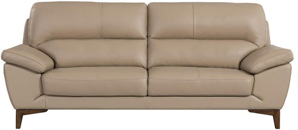 Leatherette Upholstered Wooden Sofa with Bustle Back and Wooden Legs, Tan Brown-Sofas Sectionals & Loveseats-Brown-Faux leather and wood-JadeMoghul Inc.