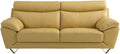 Leatherette Upholstered Wooden Sofa with Plush Bustle Back and Steel Feet, Yellow-Sofas Sectionals & Loveseats-Yellow-Wood, Leather, Stainless Steel-JadeMoghul Inc.