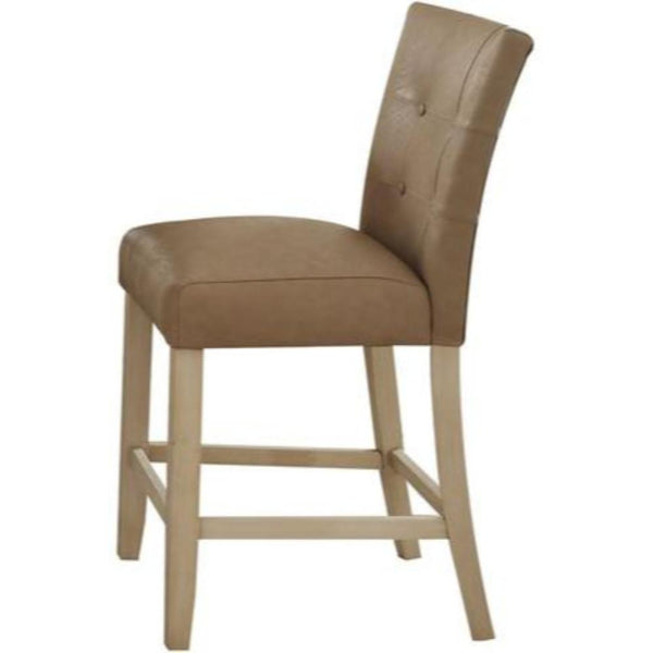 Leatherette Wooden Counter Height Chair, Set of 2, Brown and Antique White-Bar Chairs-Brown and White-Wood and Polyurethane-JadeMoghul Inc.