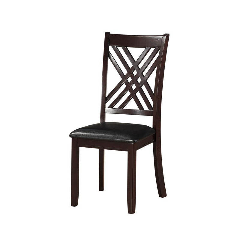 Leatherette Wooden Side Chair with Cross Lattice Back, Set of 2, Black and Brown-Accent Chairs-Black and Brown-Wood and Polyurethane-JadeMoghul Inc.