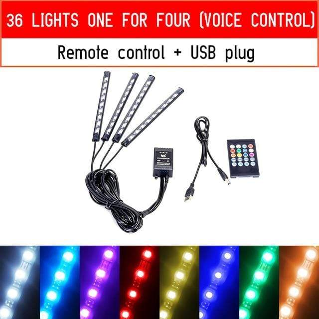 Led Car Foot Ambient Light With USB Cigarette Lighter Backlight Music Control App RGB Auto Interior Decorative Atmosphere Lights JadeMoghul Inc. 