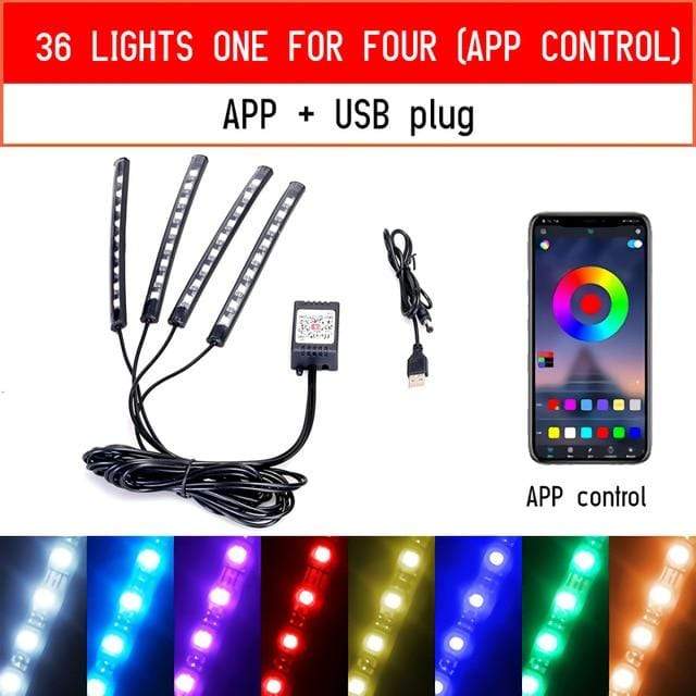Led Car Foot Ambient Light With USB Cigarette Lighter Backlight Music Control App RGB Auto Interior Decorative Atmosphere Lights JadeMoghul Inc. 