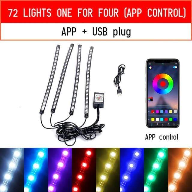 Led Car Foot Ambient Light With USB Cigarette Lighter Backlight Music Control App RGB Auto Interior Decorative Atmosphere Lights JadeMoghul Inc. 