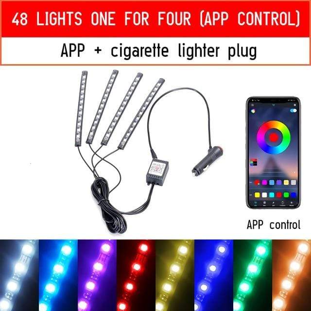 Led Car Foot Ambient Light With USB Cigarette Lighter Backlight Music Control App RGB Auto Interior Decorative Atmosphere Lights JadeMoghul Inc. 