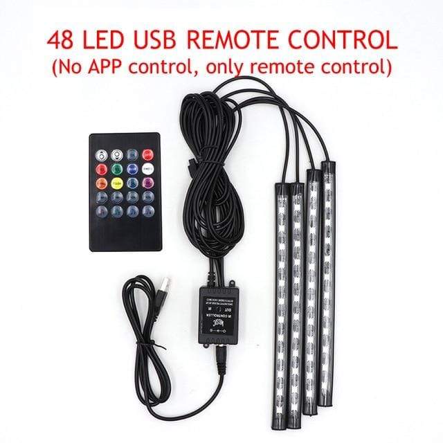 LED Car Foot Light Ambient Lamp With USB Wireless Remote Music Control Multiple Modes Automotive Interior Decorative Lights AExp