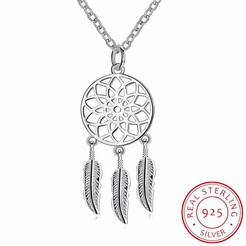 LEKANI 925 Sterling Silver Dream Catcher Feather Necklaces & Pendants For Women Gift Fashion Dreamcatcher Necklace Fine Jewelry--JadeMoghul Inc.