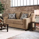 Lesath Love Seat With Sloped Track Arms, Mocha-Loveseats-Mocha-Wood-JadeMoghul Inc.