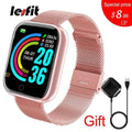 Lesfit Pink Smart Watch Women Men Smartwatch For Android IOS Bluetooth Steel Strap Smart-watch Watch Electronic Fitness Tracker AExp