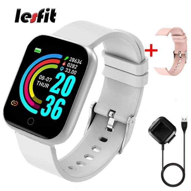 Lesfit Pink Smart Watch Women Men Smartwatch For Android IOS Bluetooth Steel Strap Smart-watch Watch Electronic Fitness Tracker AExp
