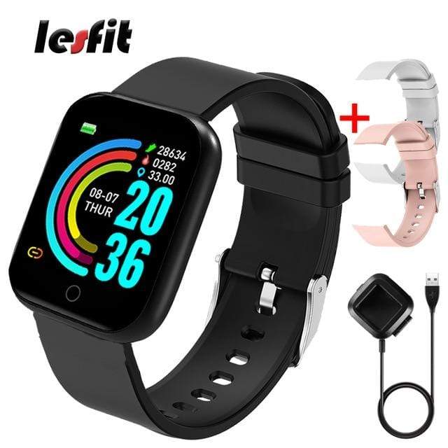 Lesfit Pink Smart Watch Women Men Smartwatch For Android IOS Bluetooth Steel Strap Smart-watch Watch Electronic Fitness Tracker AExp