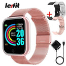 Lesfit Pink Smart Watch Women Men Smartwatch For Android IOS Bluetooth Steel Strap Smart-watch Watch Electronic Fitness Tracker AExp