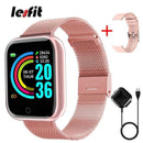 Lesfit Pink Smart Watch Women Men Smartwatch For Android IOS Bluetooth Steel Strap Smart-watch Watch Electronic Fitness Tracker AExp