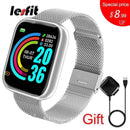 Lesfit Pink Smart Watch Women Men Smartwatch For Android IOS Bluetooth Steel Strap Smart-watch Watch Electronic Fitness Tracker AExp