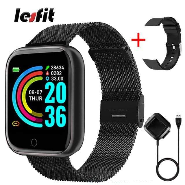 Lesfit Pink Smart Watch Women Men Smartwatch For Android IOS Bluetooth Steel Strap Smart-watch Watch Electronic Fitness Tracker AExp