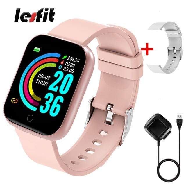 Lesfit Pink Smart Watch Women Men Smartwatch For Android IOS Bluetooth Steel Strap Smart-watch Watch Electronic Fitness Tracker AExp