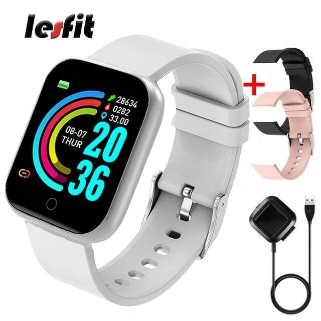 Lesfit Pink Smart Watch Women Men Smartwatch For Android IOS Bluetooth Steel Strap Smart-watch Watch Electronic Fitness Tracker AExp