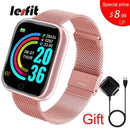 Lesfit Pink Smart Watch Women Men Smartwatch For Android IOS Bluetooth Steel Strap Smart-watch Watch Electronic Fitness Tracker AExp