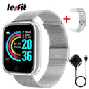 Lesfit Pink Smart Watch Women Men Smartwatch For Android IOS Bluetooth Steel Strap Smart-watch Watch Electronic Fitness Tracker AExp