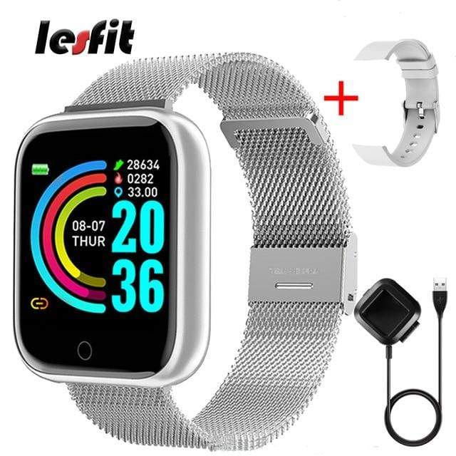 Lesfit Pink Smart Watch Women Men Smartwatch For Android IOS Bluetooth Steel Strap Smart-watch Watch Electronic Fitness Tracker AExp