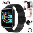Lesfit Pink Smart Watch Women Men Smartwatch For Android IOS Bluetooth Steel Strap Smart-watch Watch Electronic Fitness Tracker AExp
