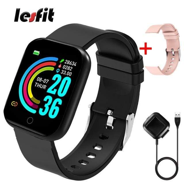 Lesfit Pink Smart Watch Women Men Smartwatch For Android IOS Bluetooth Steel Strap Smart-watch Watch Electronic Fitness Tracker AExp